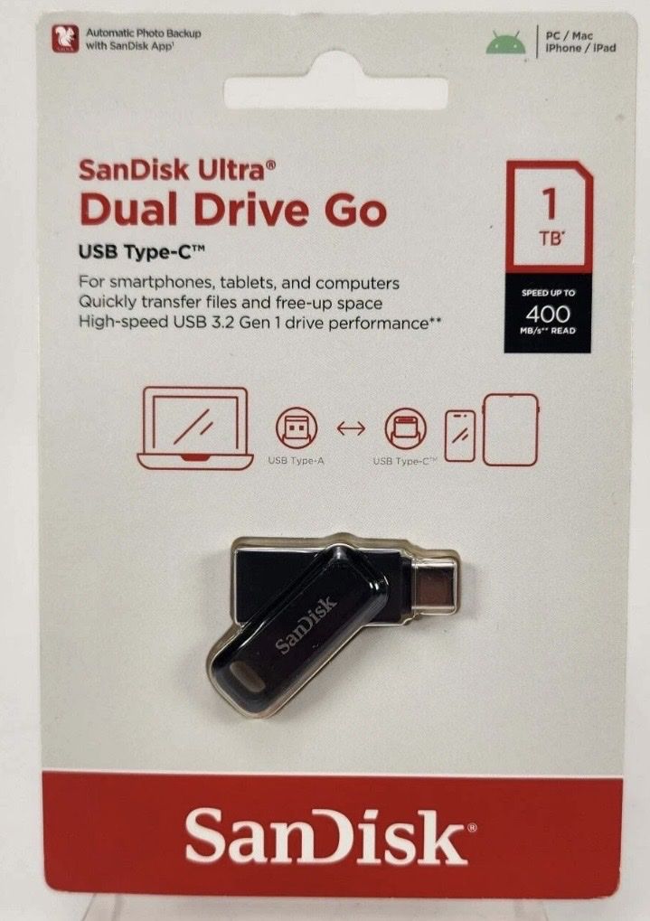 SanDisk Ultra Dual Drive Go 1TB USB Type-C & Type-A Flash Drive USB 3.2 Gen 1
