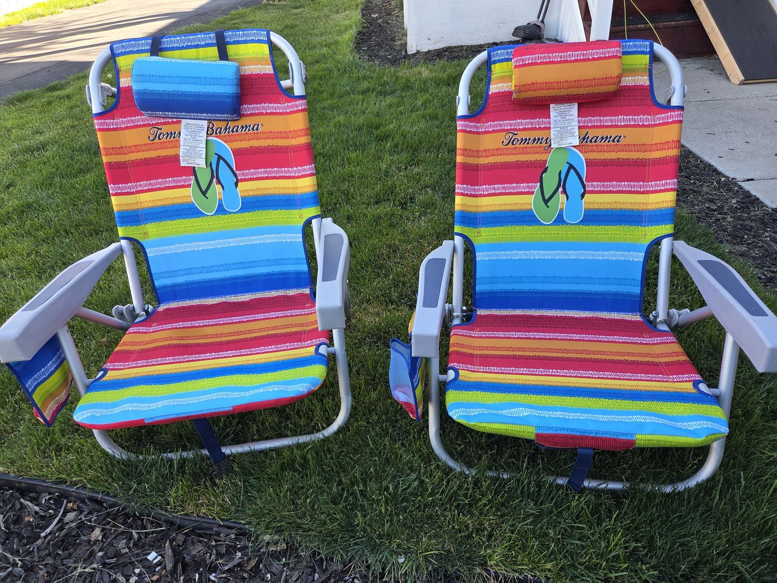 2 Tommy Bahama Folding Beach Chair with Storage Pouch, Aluminum Stripes