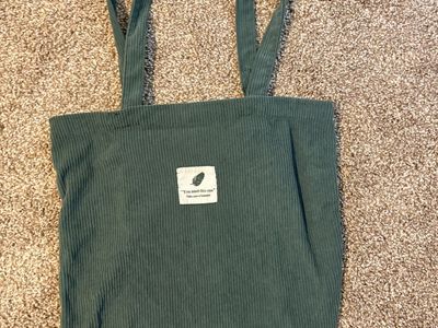 Green Corduroy Tote Bag - "You need this one" Feather Patch Accent