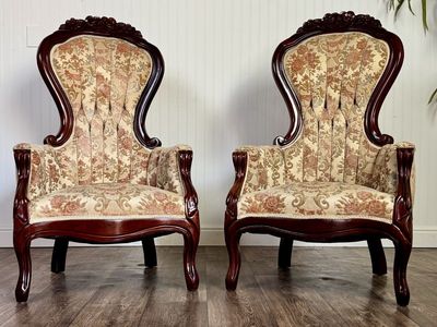 Pair of Vintage Victorian Revival / French Inspired Statement Chairs
