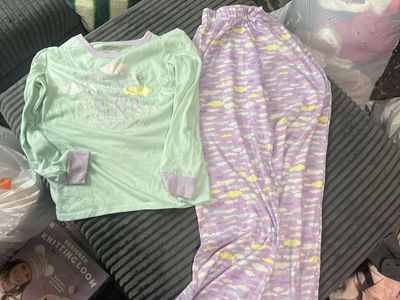 Eddie Bauer Girls Pajama Set Size 14/16 Mint Green Purple Cloud Pants