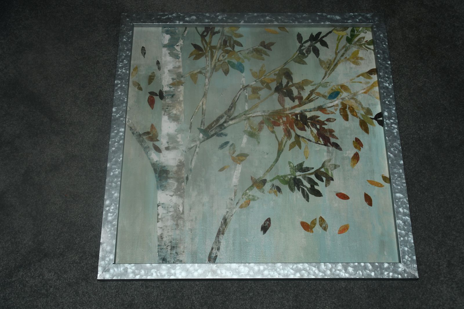 BEAUTIFUL FALL PICTURE with GALVANIZED METAL FRAME ~ QUAKING ASPEN TREE ~ 25" x 25" ~ VERY NICE!