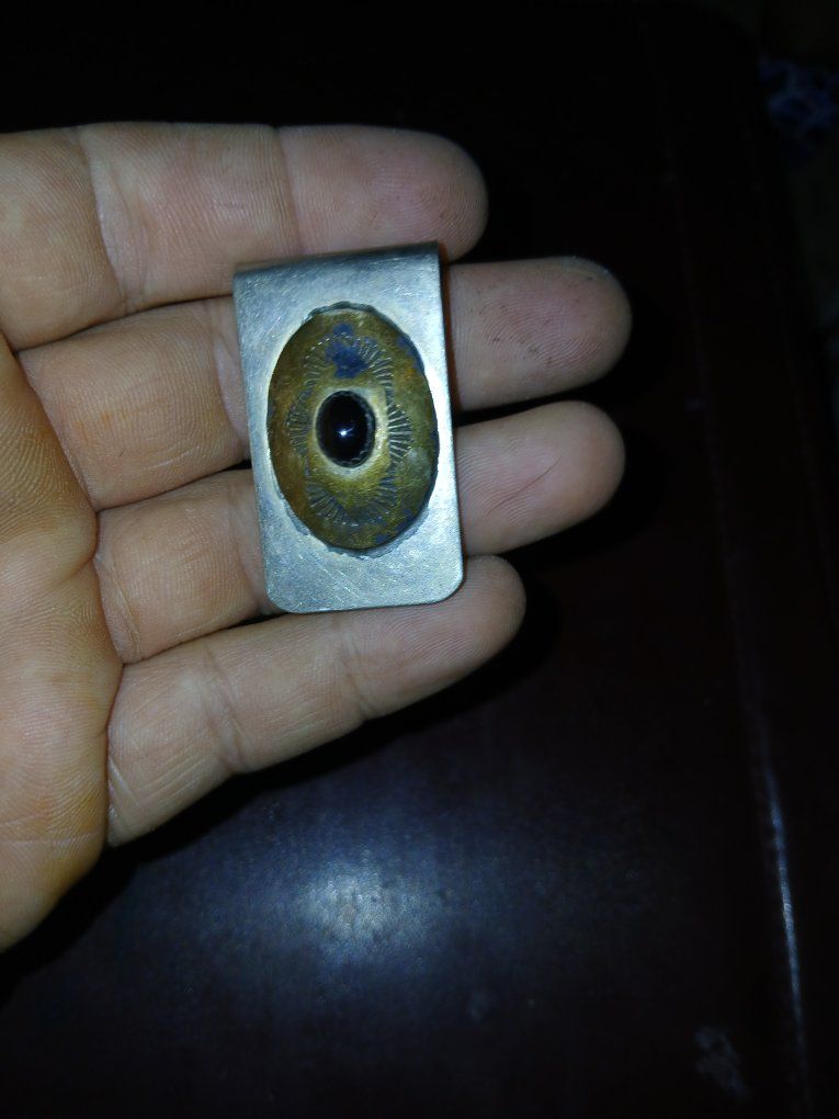 Vintage Western Metal Money Clip with Stone Accent