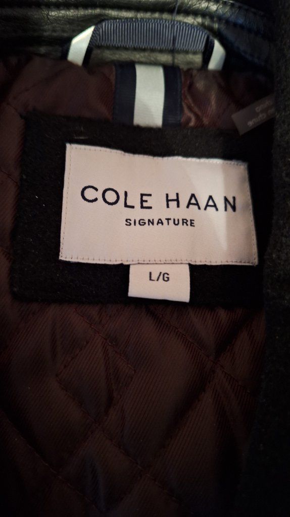 Cole Haan Signature Men's Black Wool Blend Peacoat L/G with Quilted Lining
