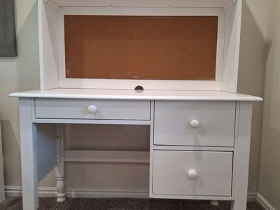 Pottery Barn Kids White Desk with Hutch and Cork Board