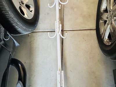 White Metal Coat Rack Stand with 8 Hooks - Freestanding Garment Hanger