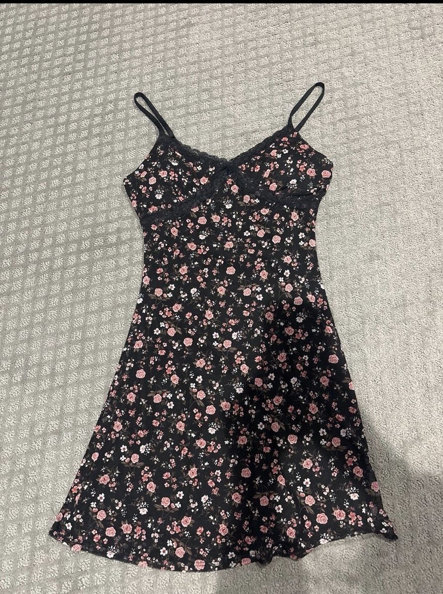 No Boundaries Black Floral Lace Trim Cami Dress - Size S (3-5) - Sleeveless Mini Dress