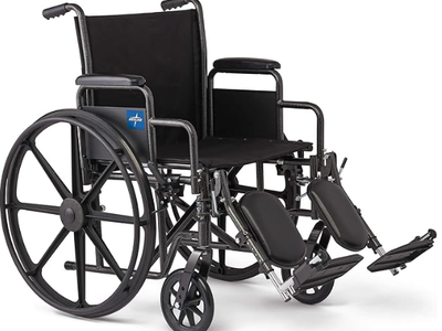Medline Comfortable Folding Wheelchair with Swing-Back, Desk-Length Arms and Elevating Footrests, 18”W x 16”D Seat