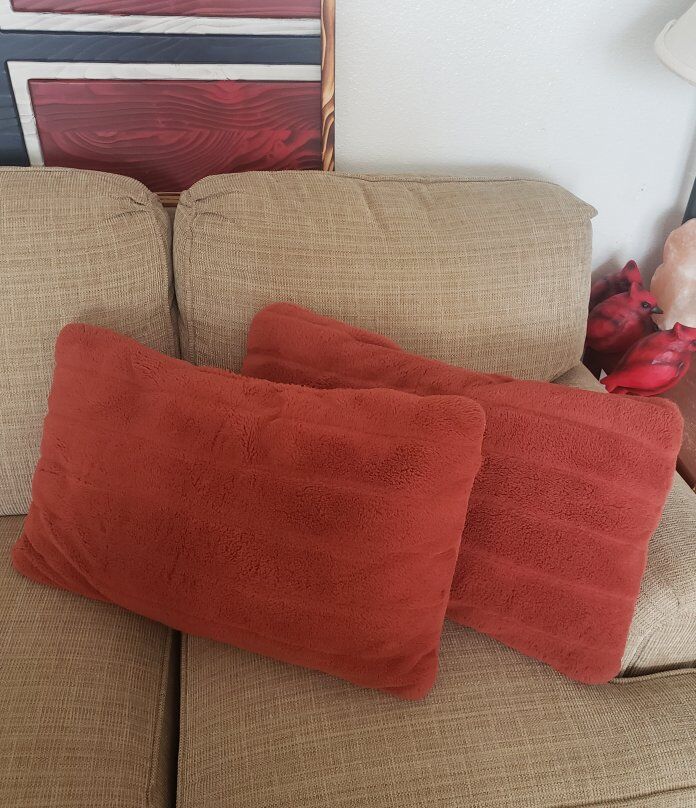 2 RUST COLORED LUMBAR BACK PILLOWS FOR COUCH/CHAIR