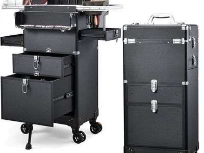 Portable Rolling Salon Station with Worktop Tray and 4 Drawers