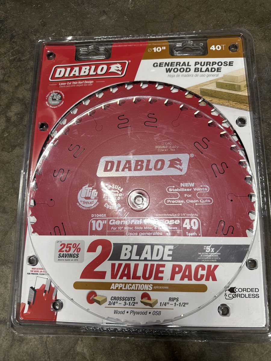 Diablo D1040X 10" 40T General Purpose Wood Saw Blade 2-Pack for Miter/Table Saws