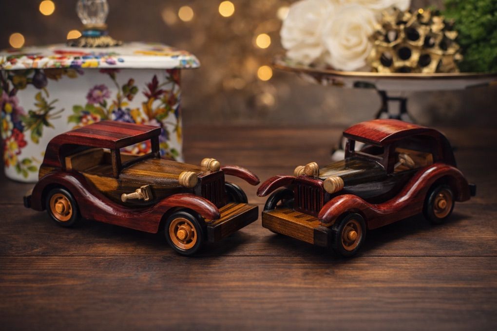 Vintage Wooden Car Decor Retro Set