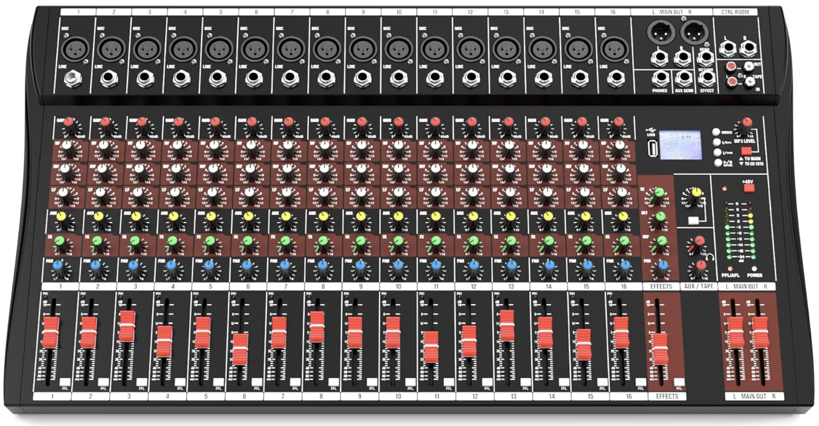 Professional Audio Mixer 16 Channel Audio Bluetooth Mixing Console with USB, etc.