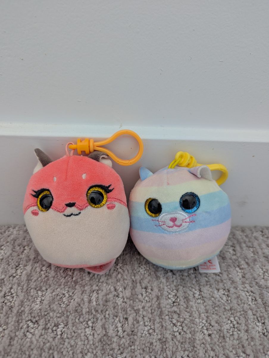2 Ty Beanie Boo Plush Keychains - Roxie, Heather