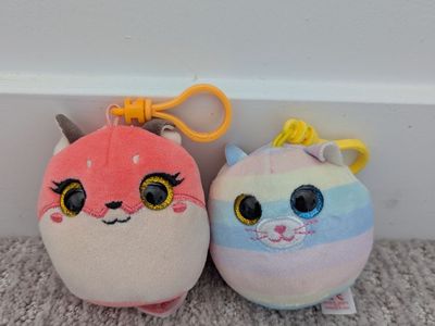 2 Ty Beanie Boo Plush Keychains - Roxie, Heather