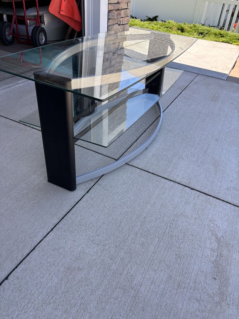Modern Glass & Metal TV Stand / Media Console - Sleek 3-Tier Design