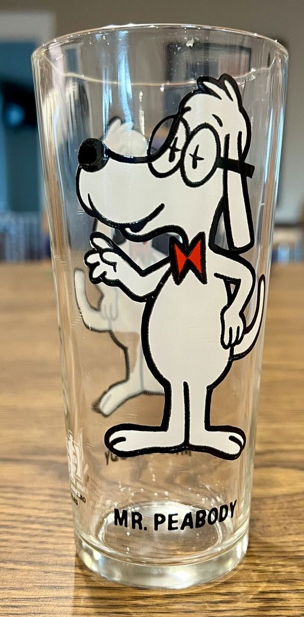 Vintage Pepsi Collector Series Mr. Peabody 16-ounce Glass with "Rare Error (missing white patch on leg)" 