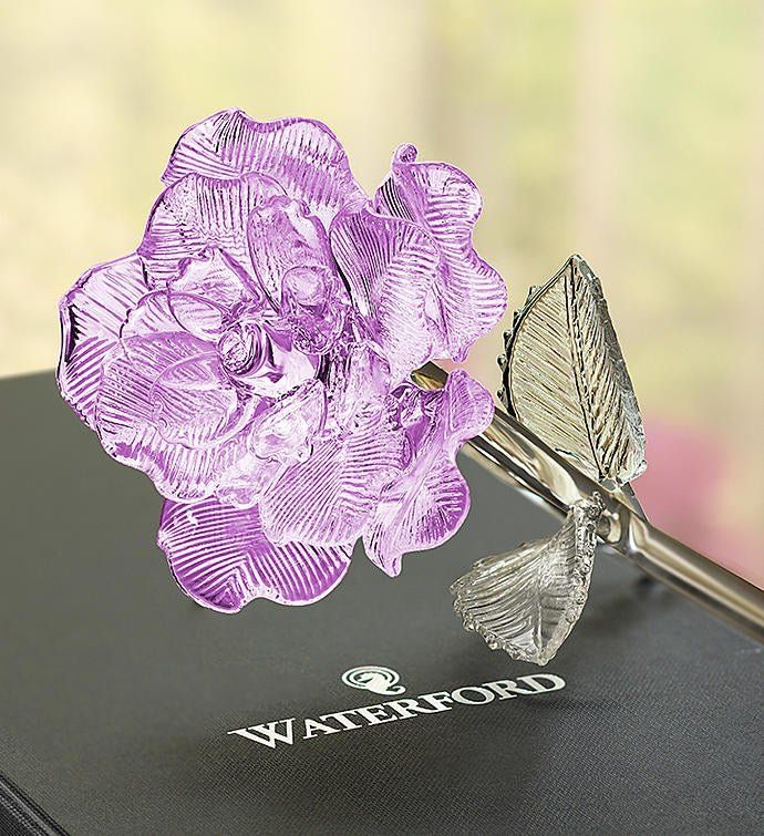Waterford Fleurology Lavender Rose Crystal Sculpture - New in Box