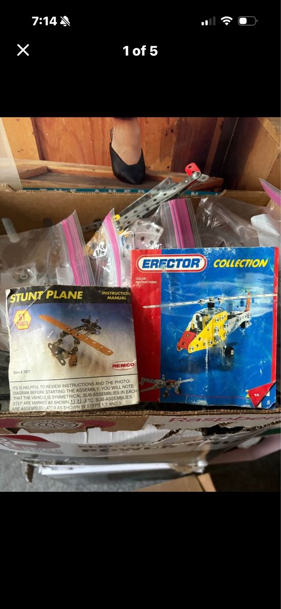 Vintage Erector Collection Set with Stunt Plane Manual and Parts