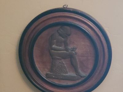 Antique Framed Round Wall Art Relief Plaque
