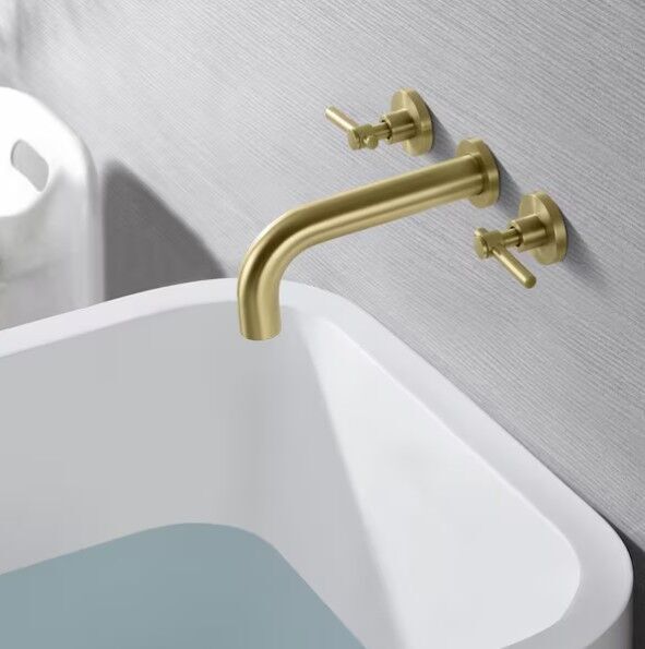 SUMERAIN Contemporary Double Handle Wall Mount Roman Tub Faucet w/ Valve Brushed Gold
