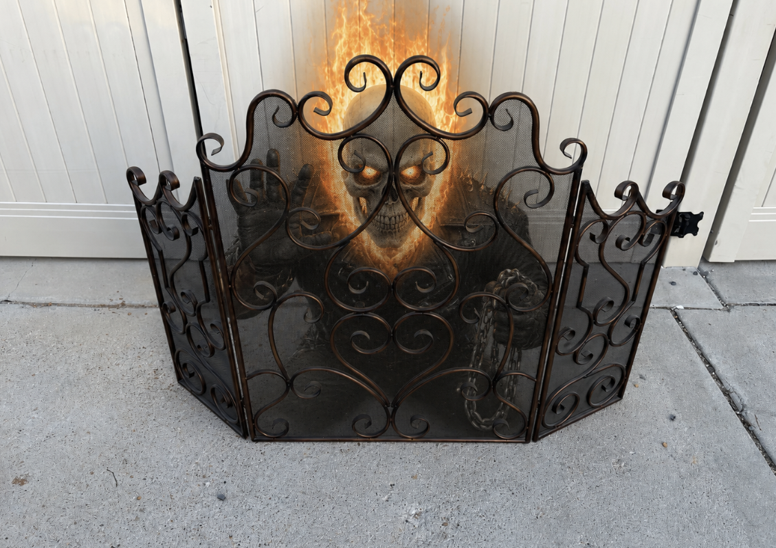 Wrought Iron Fire Guard 3 panel folding see through decorative metal fireplace screen. $400