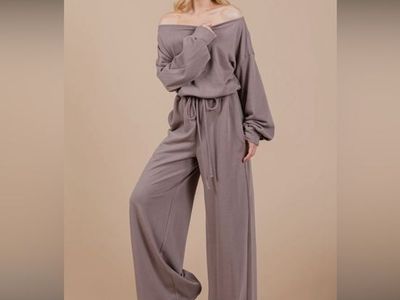 Solid Long Sleeve Thick Elastic Waist Jumpsuit