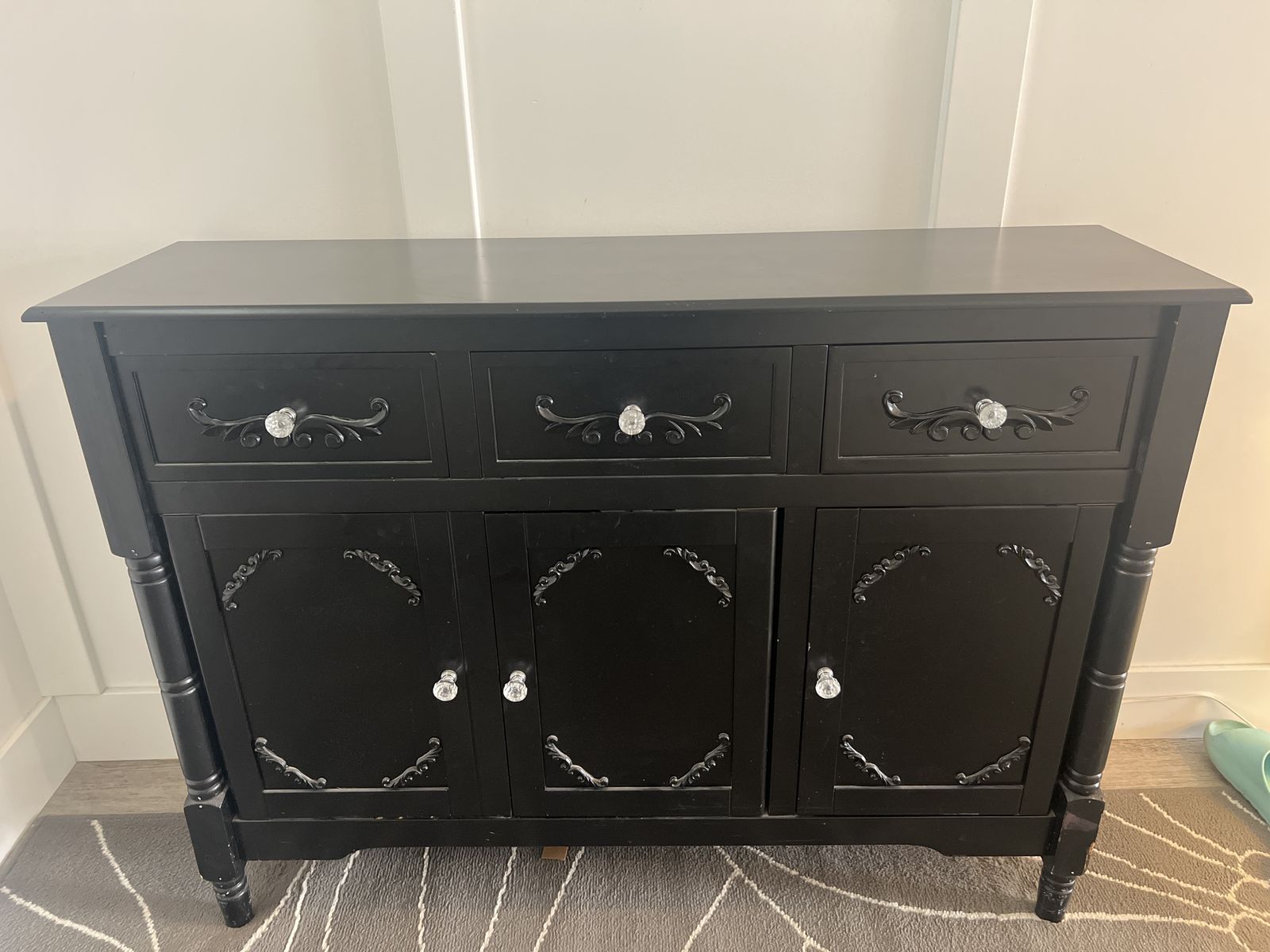 Elegant Black Console Table / Sideboard with Crystal Knobs - 42" Wide Storage Cabinet