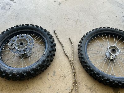 2023 KX450X Dirt Bike Wheels, Tusk tires, and Chain Set - Used Condition