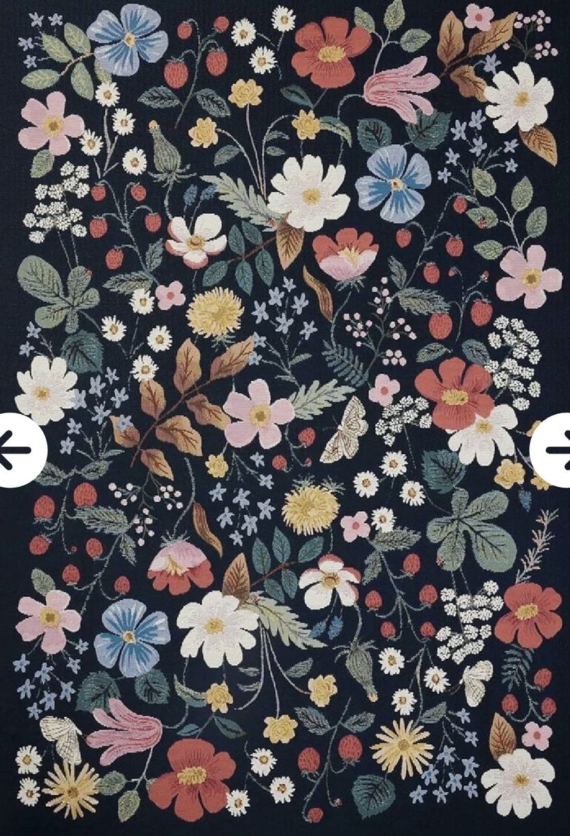 New. Loloi 6'7" x 9'4" Strawberry Fields Beautiful Floral Pattern Area Rug - Dark Blue with Multi-Color Flowers