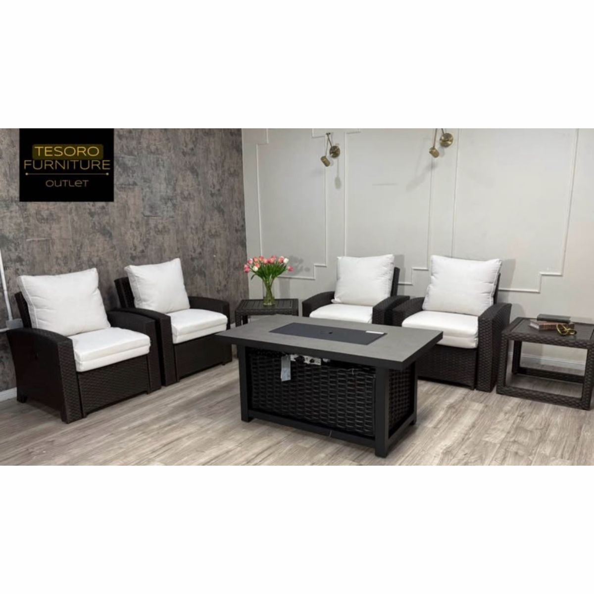 NEW MODERN RECLINER PATIO SET WITH FIREPLACE WE OFFER DELIVERY