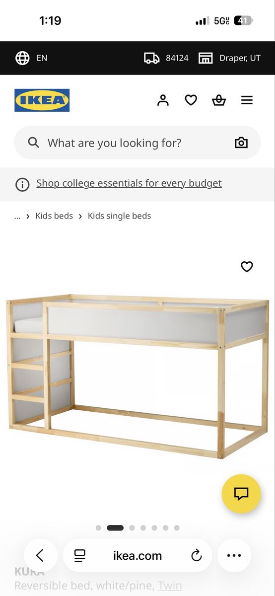IKEA Kura Reversible Twin Bed Frame Pine White with Bed Tent