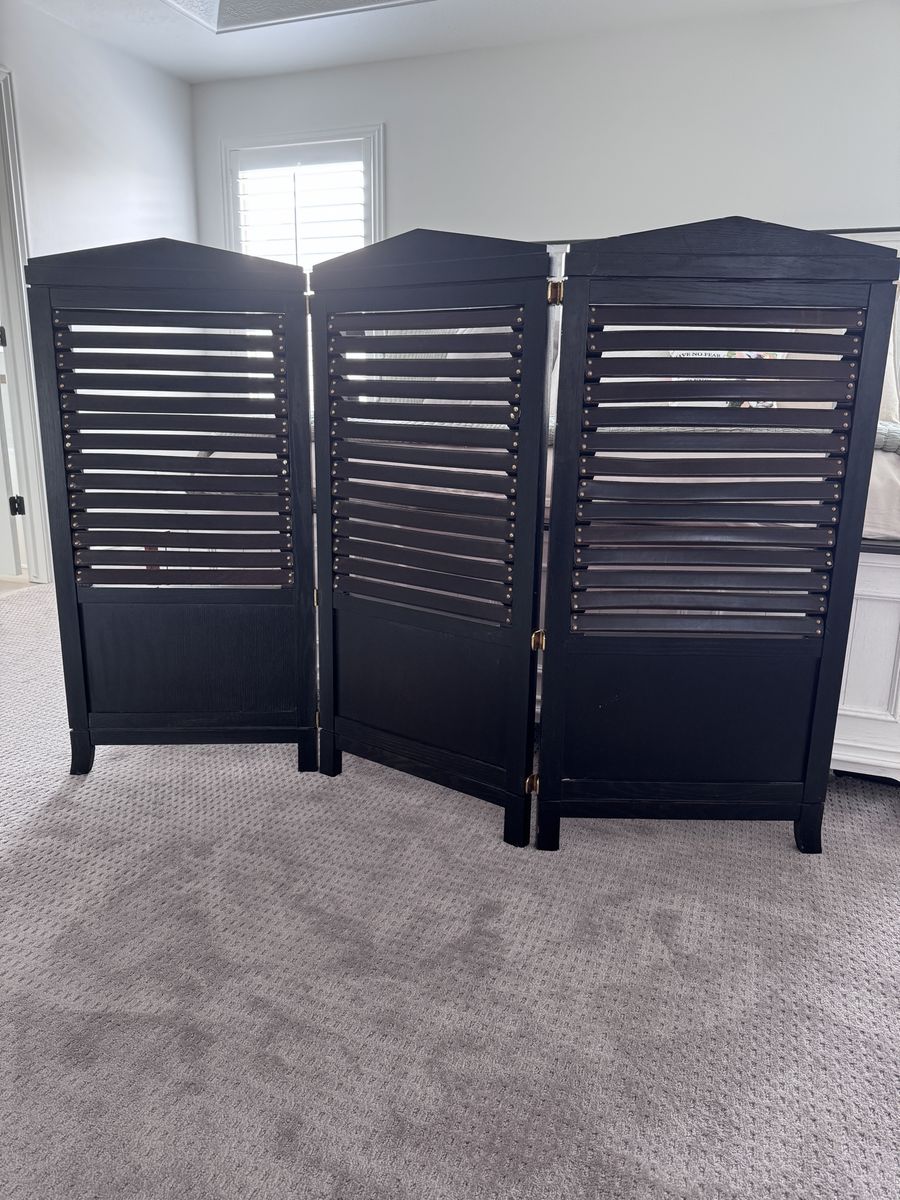 Black Wooden 3-Panel Folding Room Divider Screen