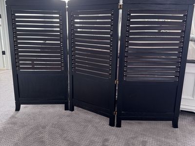 Black Wooden 3-Panel Folding Room Divider Screen