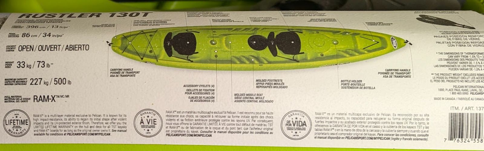 New Pelican Rustler 130T Tandem Kayak with 2 Paddles