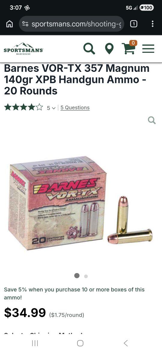 Barnes Vor-TX 357 magnum 140 gr XPB HP
