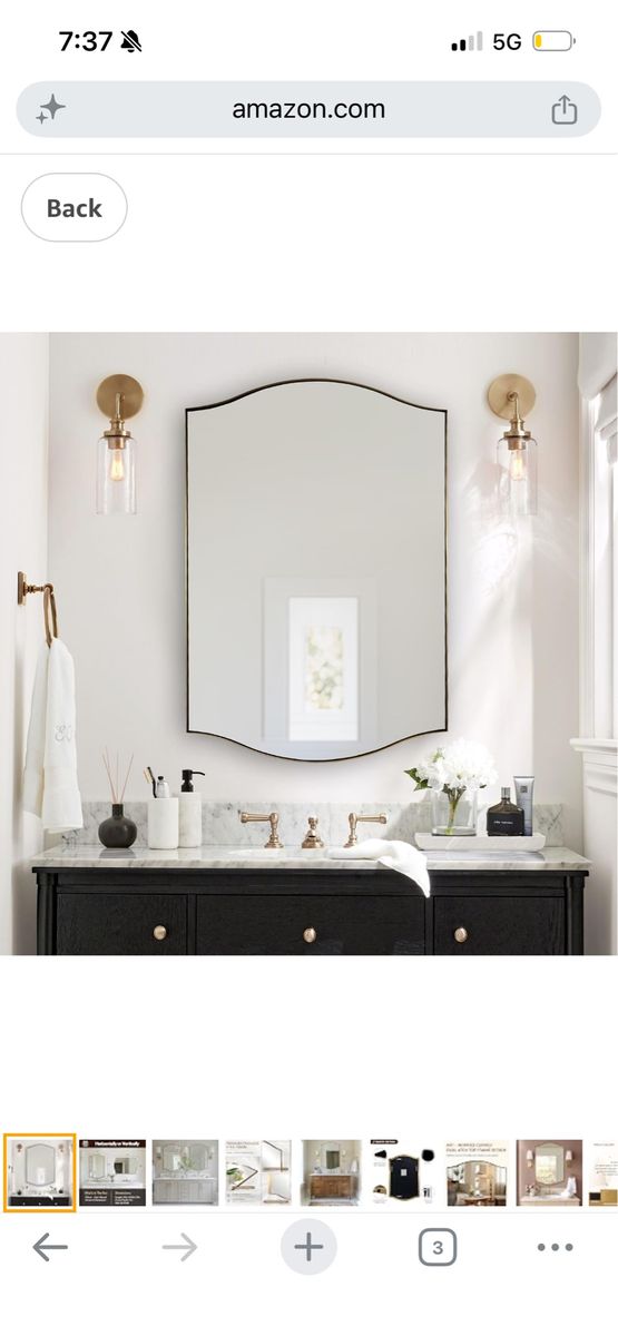 Gold Bathroom Mirror, 24"x36" Brushed Brass Scalloped Wall Mirror in Stainless Steel Metal Frame, Unique Vanity Mirror with Mode