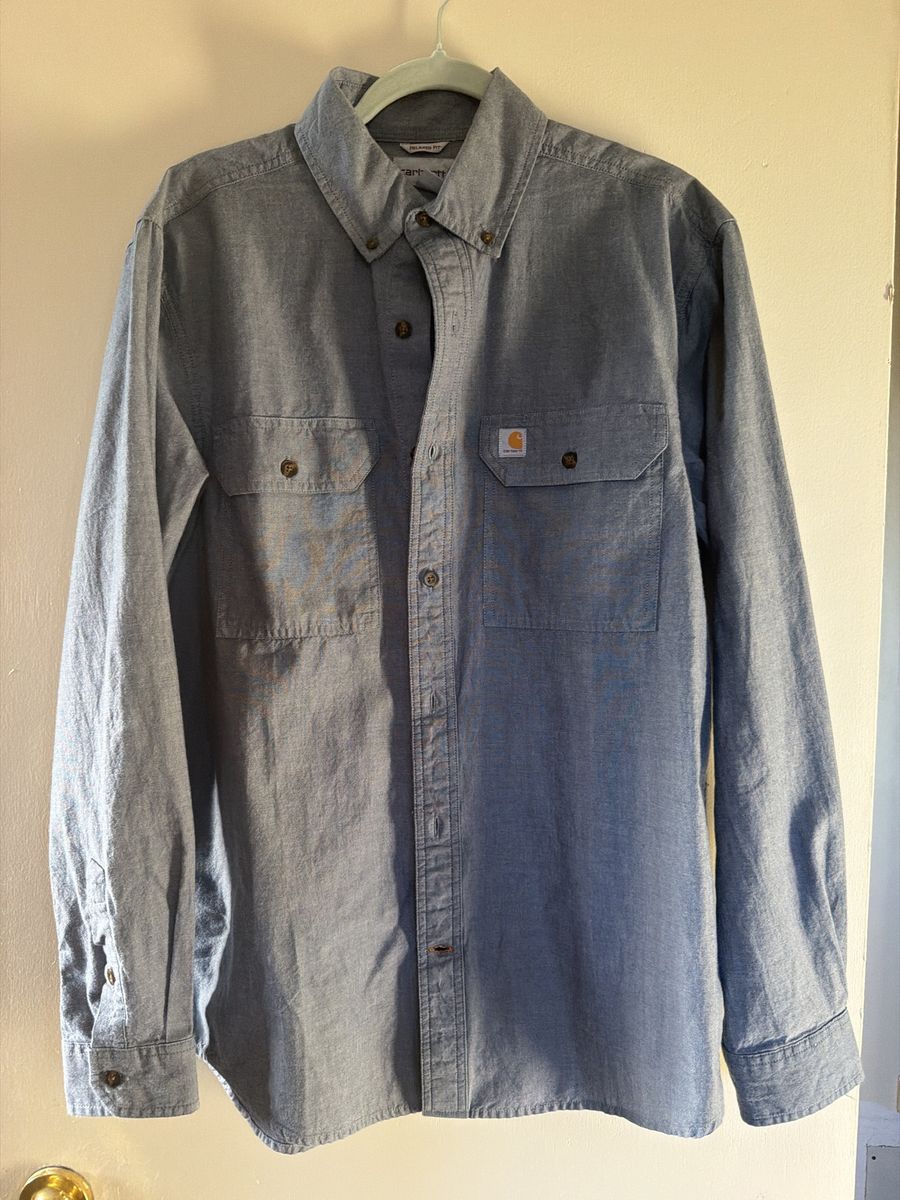 Carhartt Relaxed Fit Blue Chambray Long Sleeve Work Shirt Medium