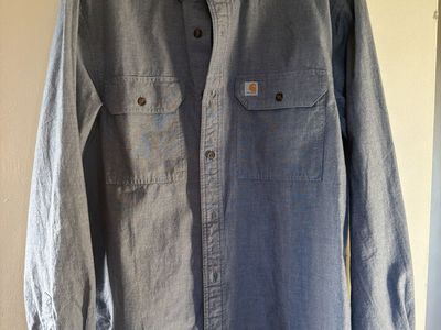 Carhartt Relaxed Fit Blue Chambray Long Sleeve Work Shirt Medium