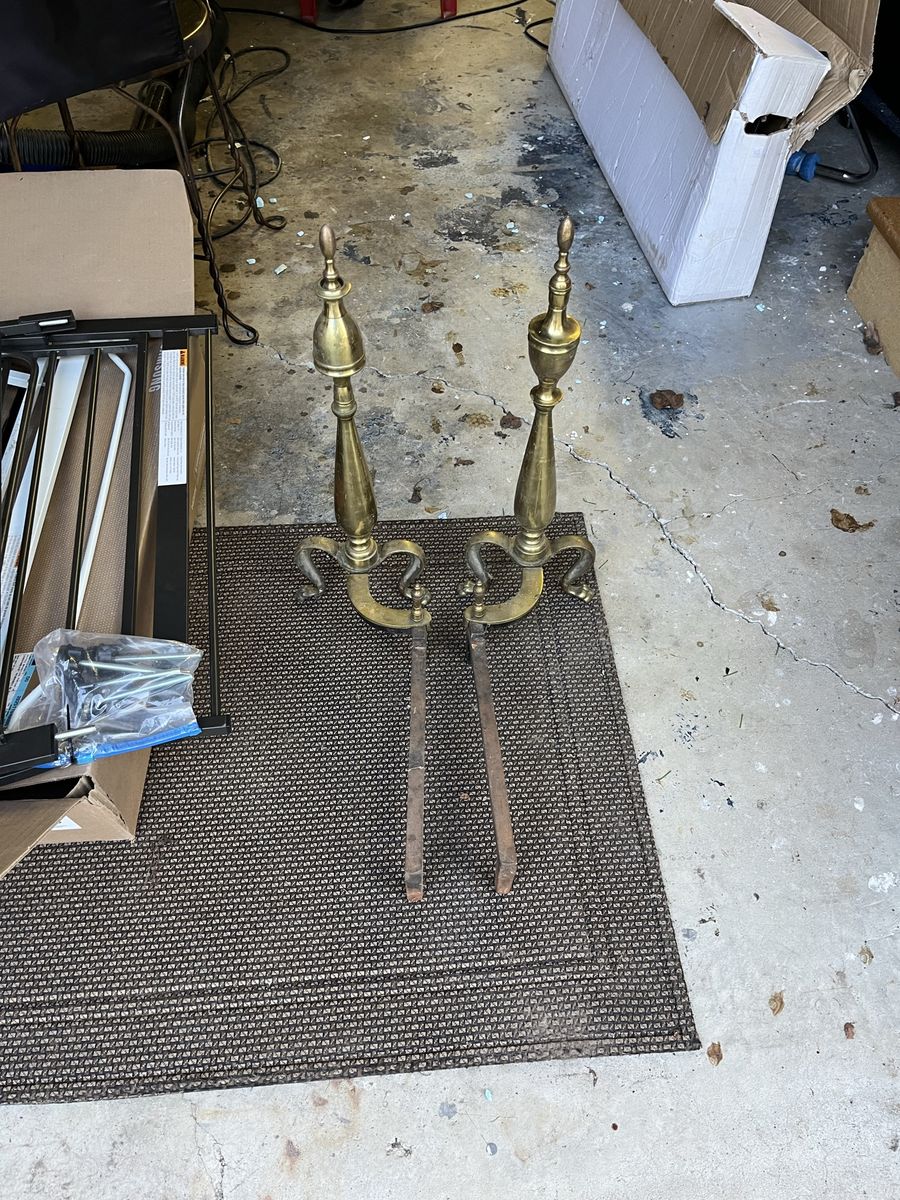 Vintage Brass Fireplace Andirons Fire Dogs Antique Gold Tone Claw Feet Log Holders