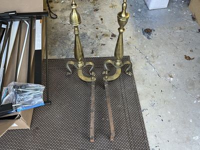 Vintage Brass Fireplace Andirons Fire Dogs Antique Gold Tone Claw Feet Log Holders