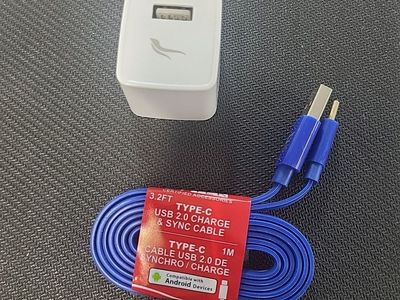 New Blue 1M Type-C USB 2.0 Charge & Sync Cable for Android Devices with Wall Adapter