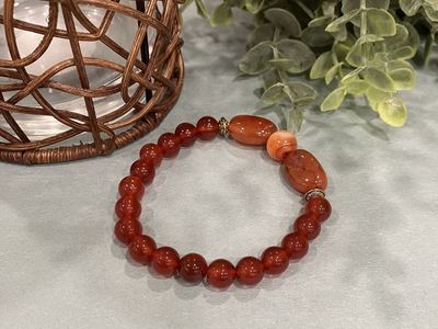 Brass & Carnelian Gemstone Beaded Stretch Bracelet