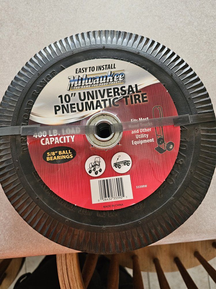 Milwaukee 10" Universal Pneumatic Tire 400 lb Capacity 4.10/3.50-4 Dolly Wagon Cart