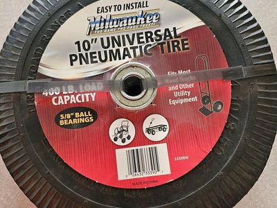 Milwaukee 10" Universal Pneumatic Tire 400 lb Capacity 4.10/3.50-4 Dolly Wagon Cart
