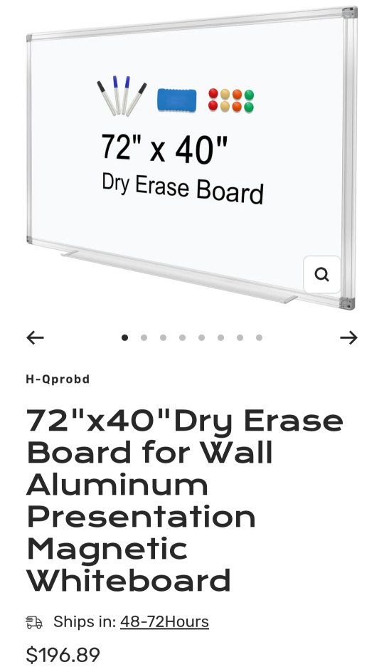 72"x40" Magnetic Dry Erase Whiteboard with Aluminum Frame - New in Box