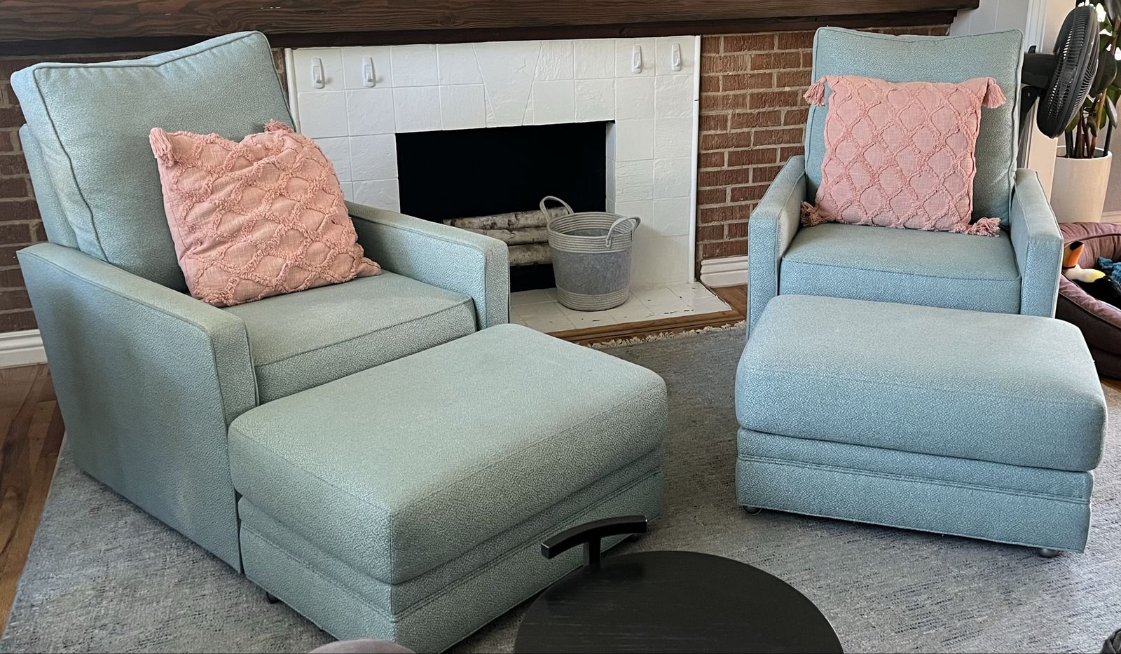 Pair swivel chairs and ottomans Norwalk Furniture custom made contemporary modern