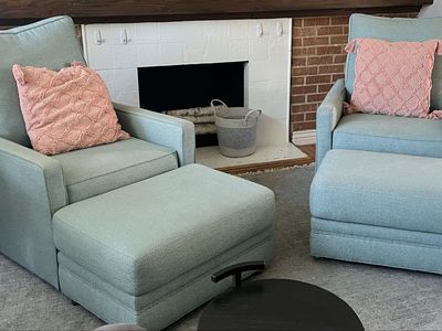Pair swivel chairs and ottomans Norwalk Furniture custom made contemporary modern