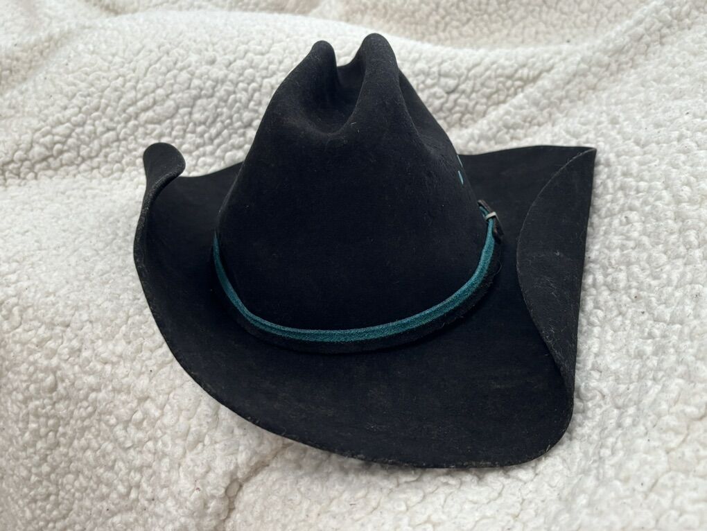 Vintage Bailey Cowboy Black Teal Trim Hat USA