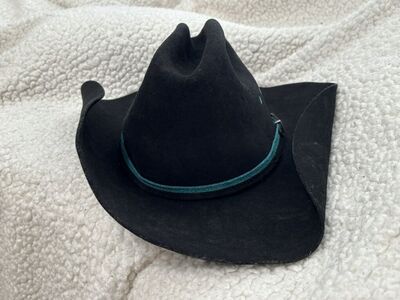 Vintage Bailey Cowboy Black Teal Trim Hat USA